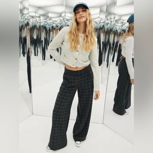 American Eagle Outfitters Black Plaid Wide-Leg Pants